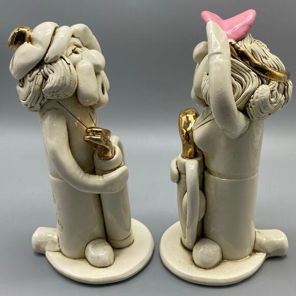 Tweeples World Ceramic Lady Golfer Joe Peck. whimsical Also a whistle. Set of 2 - Picture 2 of 10